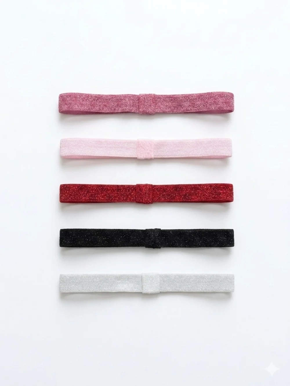 Glitter Elastic Headband Set - Pink, Light Pink, Red, Black, Silver Baby Kids